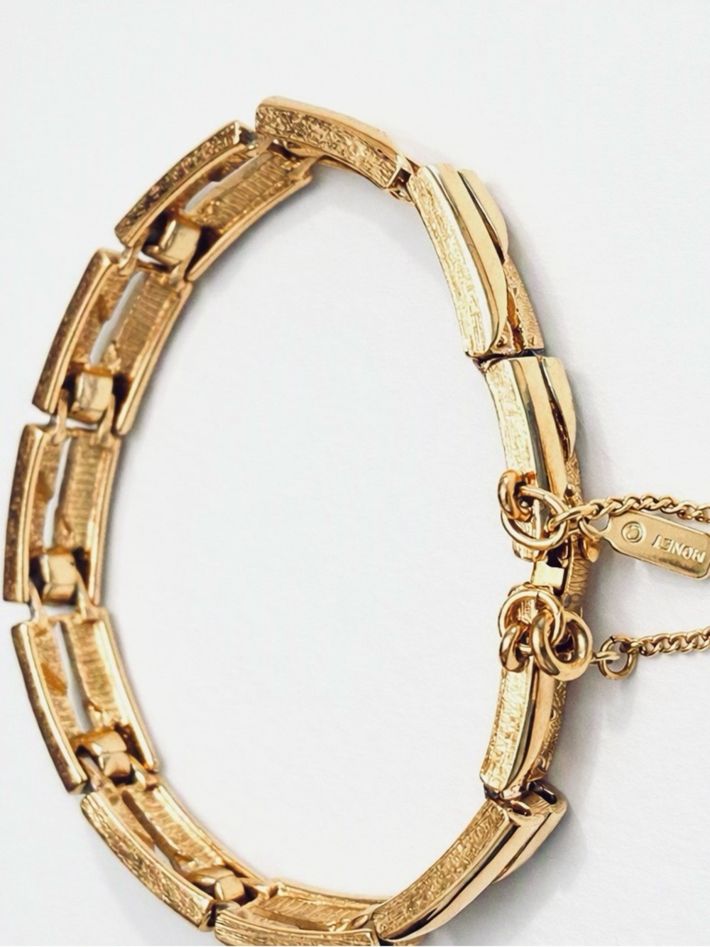 Vintage MONET Textured Gold Bracelet — 1960s Classic with Etched Accents - Picture 3 of 5